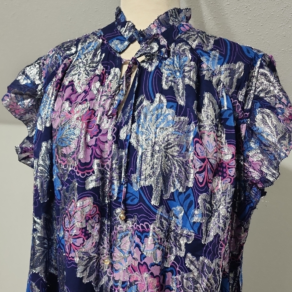 Ciebon WOMEN'S Plus 1X Metallic Floral Print Dress, NWT